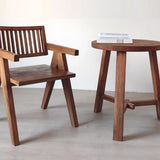 Rectangular Wood Slatted Armrest Dining Chair Brown Image - 1
