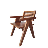 Rectangular Wood Slatted Armrest Dining Chair Brown Image - 2