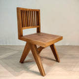 Rectangular Wood Slatted Armrest Dining Chair Brown Image - 3
