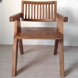Rectangular Wood Slatted Armrest Dining Chair Brown Image - 5