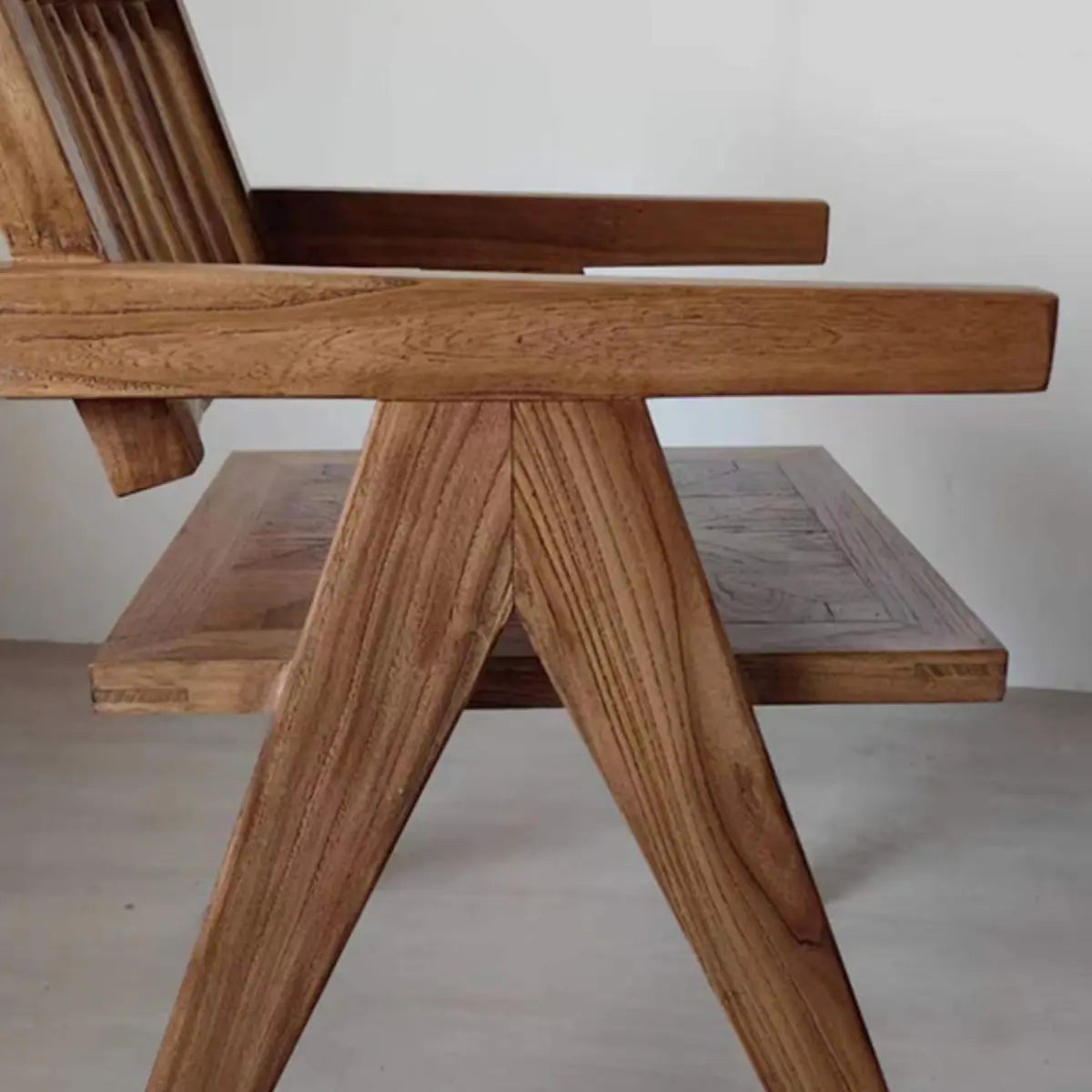 Rectangular Wood Slatted Armrest Dining Chair Brown Image - 6