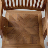 Rectangular Wood Slatted Armrest Dining Chair Brown Image - 7