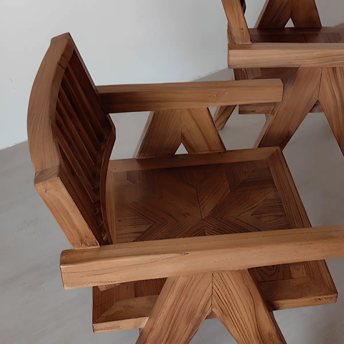 Rectangular Wood Slatted Armrest Dining Chair Brown Image - 8