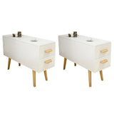 Rectangular Wood White Storage Side Table with Drawers Image - 3