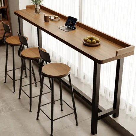 Rectangular Wooden Brown Bar Table Set with Storage Image - 1