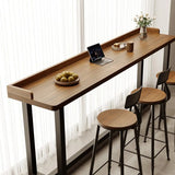 Rectangular Wooden Brown Bar Table Set with Storage Image - 5