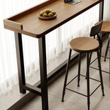 Rectangular Wooden Brown Bar Table Set with Storage Image - 7