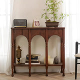 Rectangular Wooden Brown Console Table with Shelves Image - 1