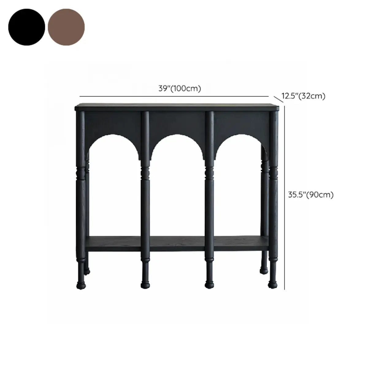 Rectangular Wooden Brown Console Table with Shelves 