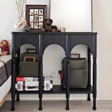 Rectangular Wooden Brown Console Table with Shelves Image - 4