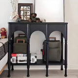 Rectangular Wooden Brown Console Table with Shelves Image - 4