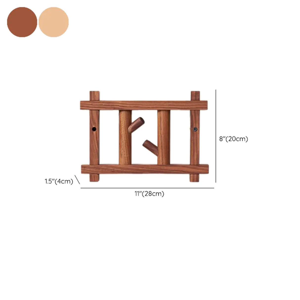Rectangular Wooden Dark Brown Floating Mount Coat Rack 
