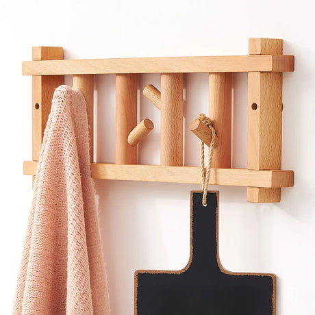Rectangular Wooden Dark Brown Floating Mount Coat Rack Image - 2
