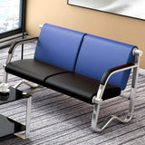 Red-Black Faux Leather Silver Frame Beam Seating Image - 12