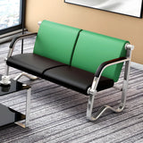 Red-Black Faux Leather Silver Frame Beam Seating Image - 14