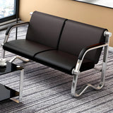 Red-Black Faux Leather Silver Frame Beam Seating Image - 16