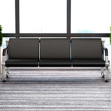 Red-Black Faux Leather Silver Frame Beam Seating Image - 20