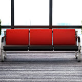 Red-Black Faux Leather Silver Frame Beam Seating Image - 21