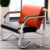 Red-Black Faux Leather Silver Frame Beam Seating Image - 22
