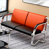 Red-Black Faux Leather Silver Frame Beam Seating Image - 23