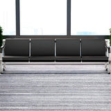 Red-Black Faux Leather Silver Frame Beam Seating Image - 26