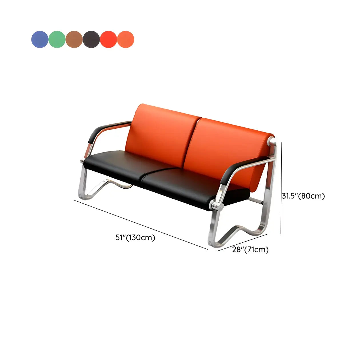 Red-Black Faux Leather Silver Frame Beam Seating Image - 29