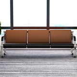 Red-Black Faux Leather Silver Frame Beam Seating Image - 3
