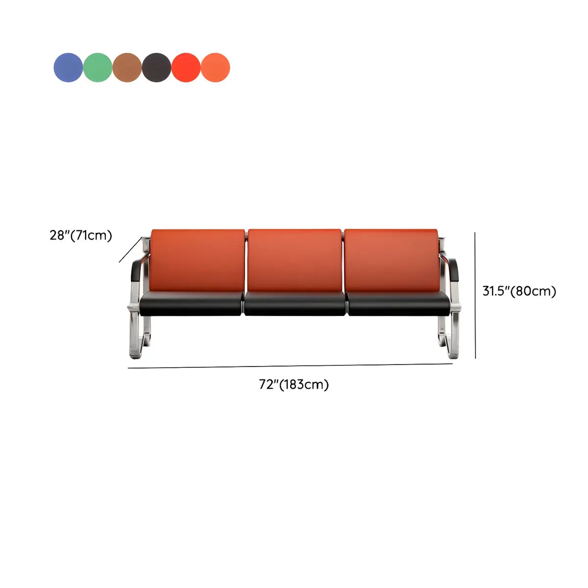 Red-Black Faux Leather Silver Frame Beam Seating Image - 30