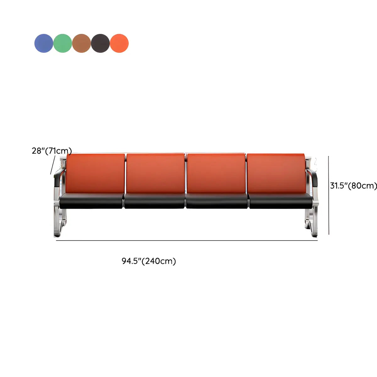 Red-Black Faux Leather Silver Frame Beam Seating Image - 31