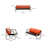 Red-Black Faux Leather Silver Frame Beam Seating Image - 33