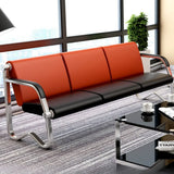Red-Black Faux Leather Silver Frame Beam Seating Image - 4