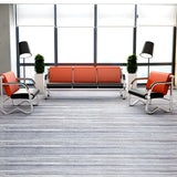 Red-Black Faux Leather Silver Frame Beam Seating Image - 8
