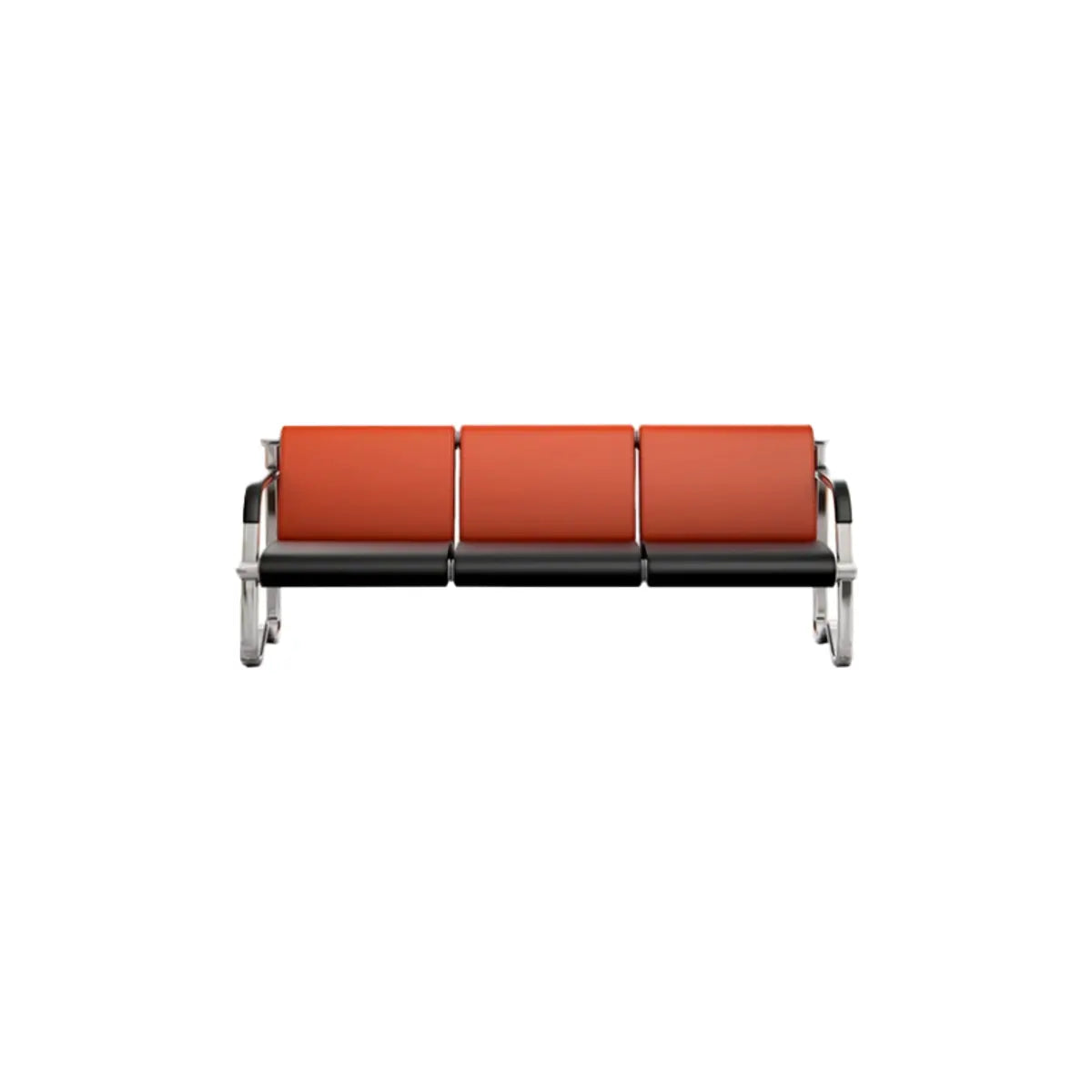 Red-Black Faux Leather Silver Frame Beam Seating Image - 9