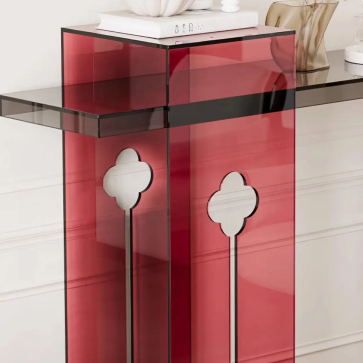 Red-Black Three Leg Rectangular Entry Console Table Image - 5
