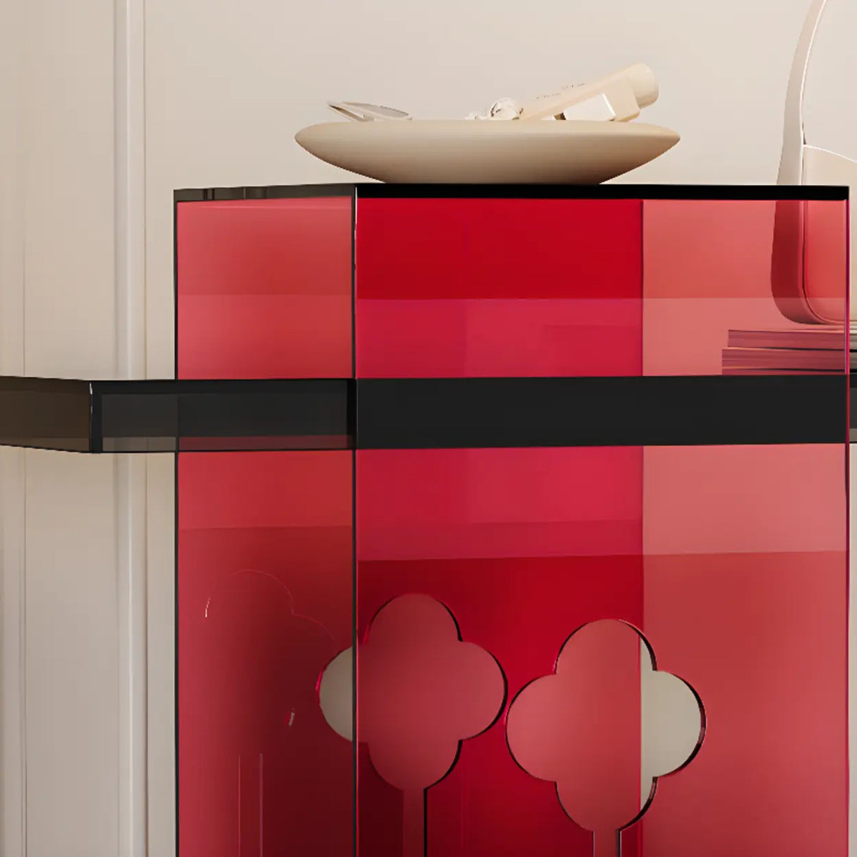Red-Black Three Leg Rectangular Entry Console Table Image - 6