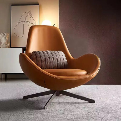 Red Brown Leather Flared Arm Stick Base Arm Chair Image - 1