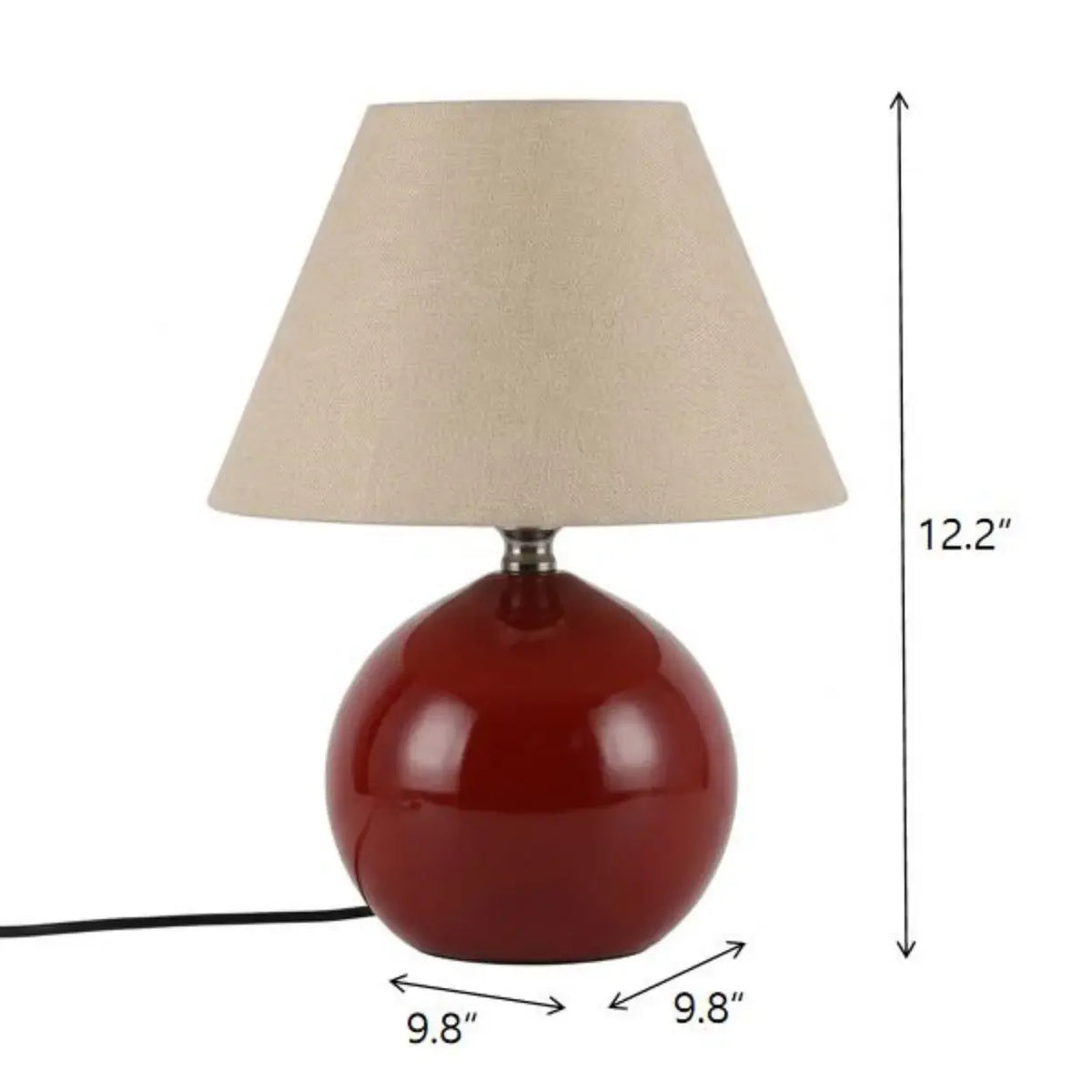 Red Ceramic Table Lamp with Beige Fabric Drum Shade Image - 8 