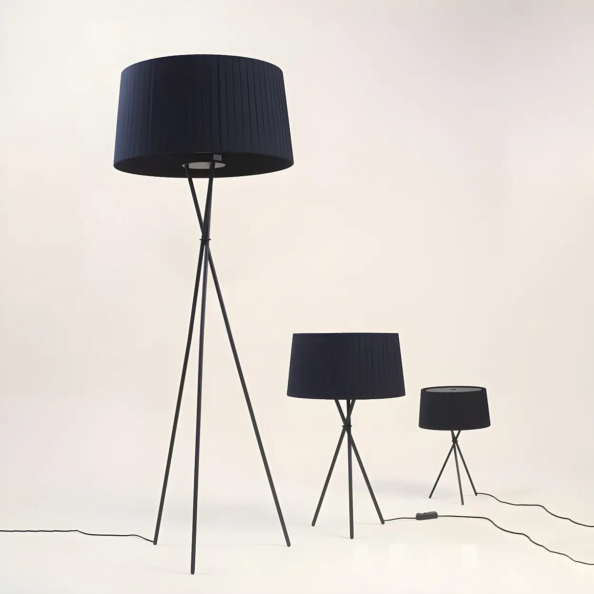 Red Cylinder Fabric Shade Modern Tripod Floor Lamp Image - 7