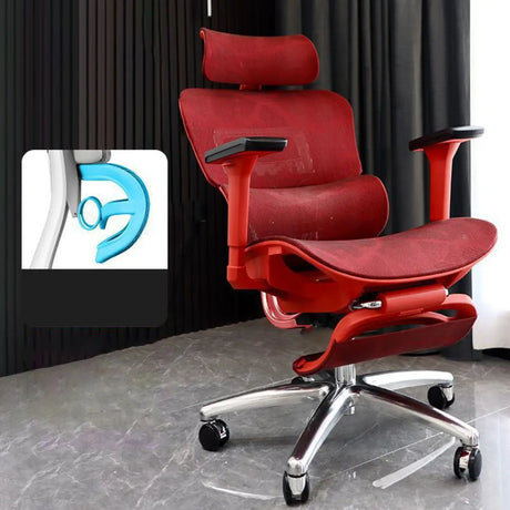 Red Ergonomic Mesh Adjustable Office Chair with Headrest Image - 1