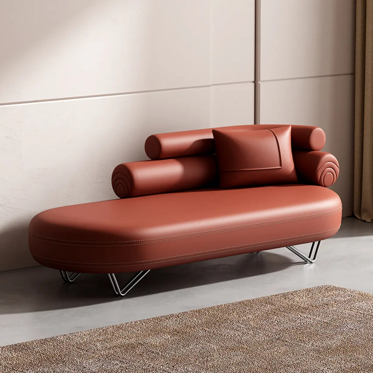 Red Flannel Wooden Frame Tufted Right-Arm Chaise Image - 5