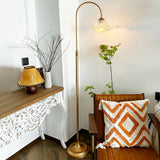 Red Glass Flower Shade Vintage Brass Floor Lamp Image - 5