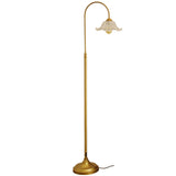 Red Glass Flower Shade Vintage Brass Floor Lamp Image - 7