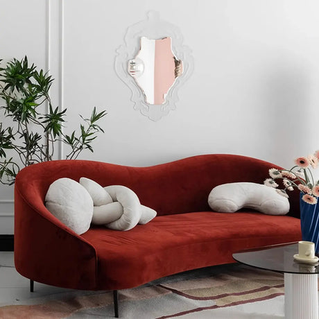 Red Scratch Resistant Frosted Velvet Sloped Arms Sofa Image - 1