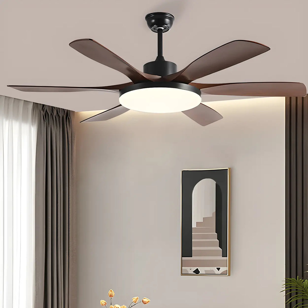 Remote 6 Blades Dimming Modern Ceiling Fan with Light Image - 7