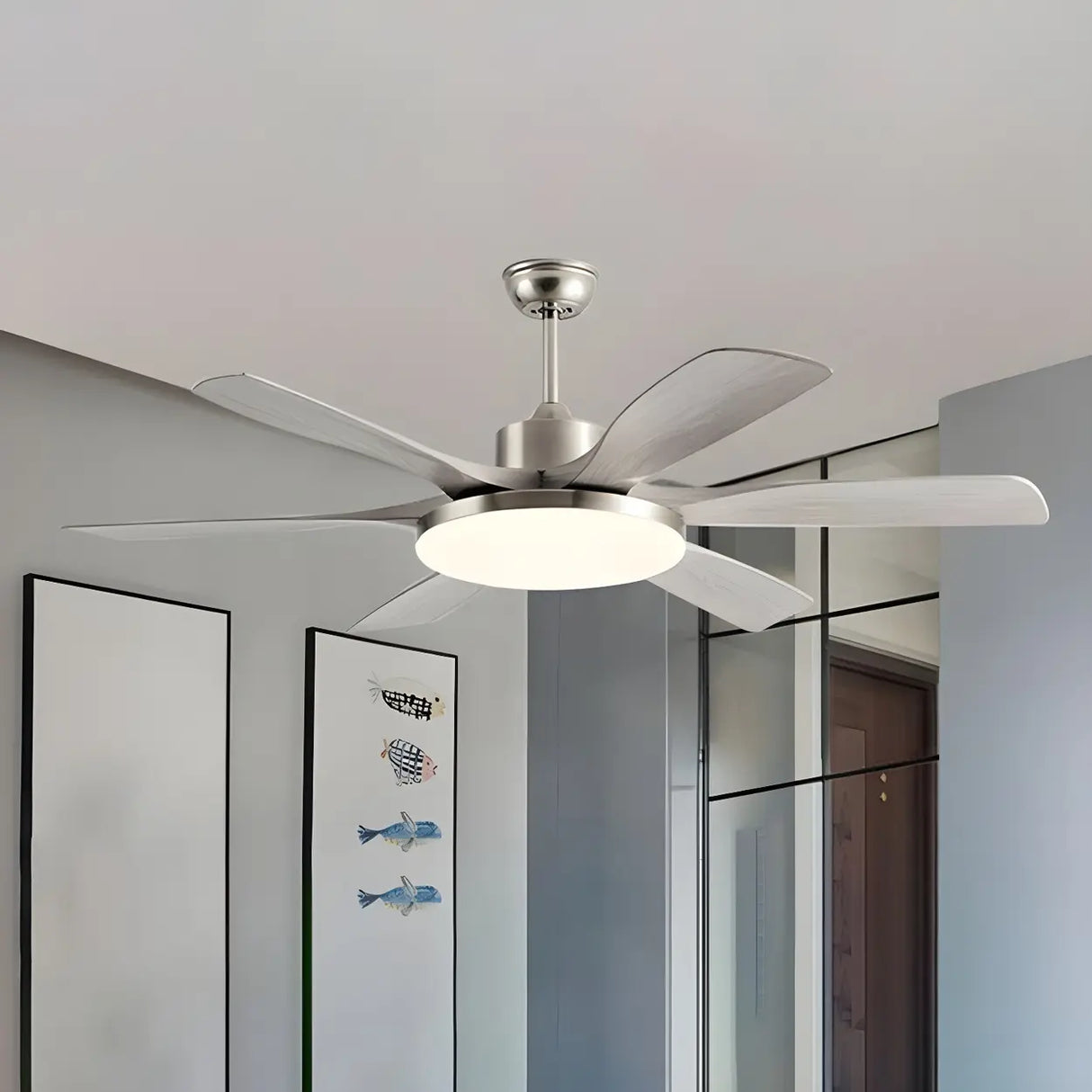 Remote 6 Blades Dimming Modern Ceiling Fan with Light Image - 8