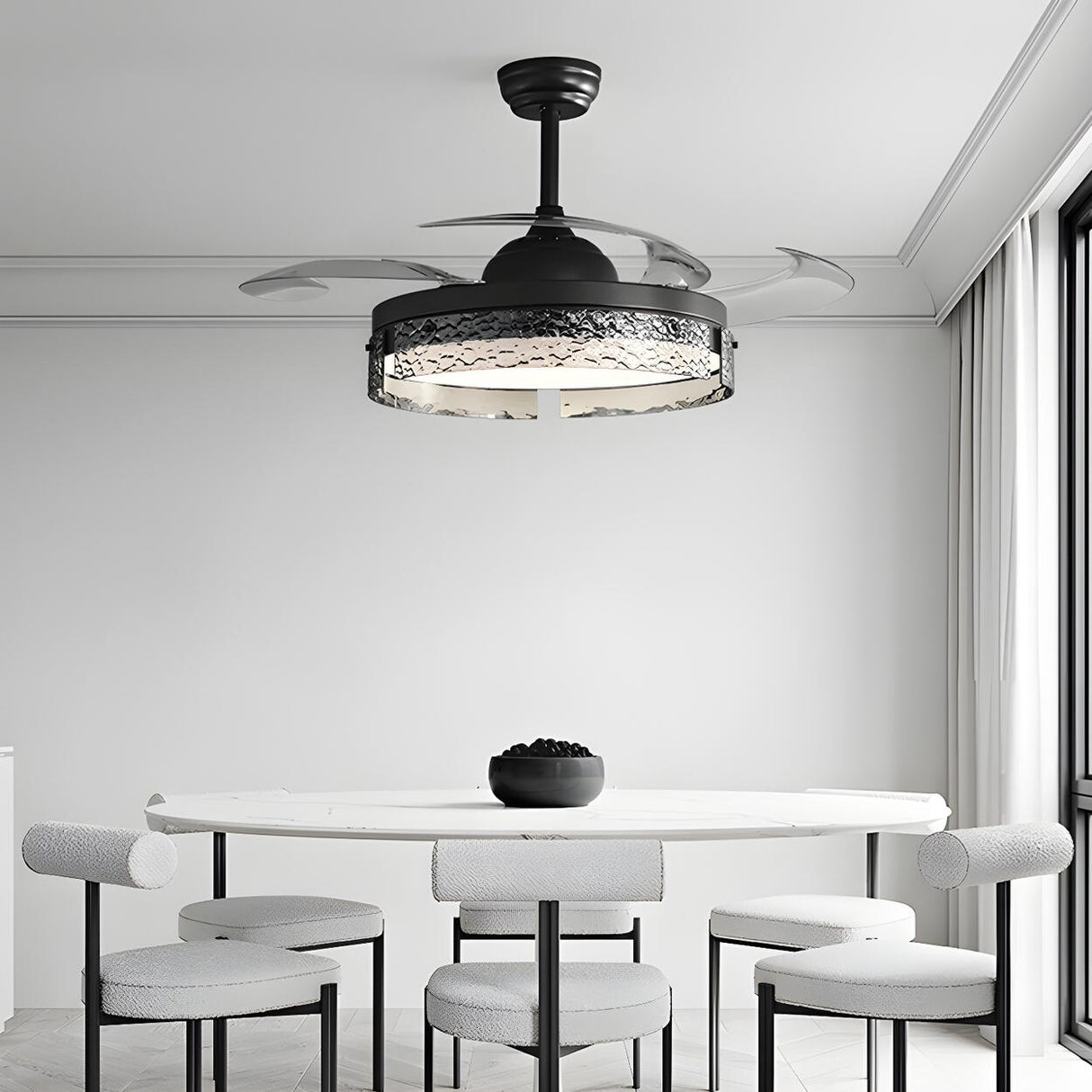 Remote Black Simple Round Ceiling Fan with LED Light Image - 1