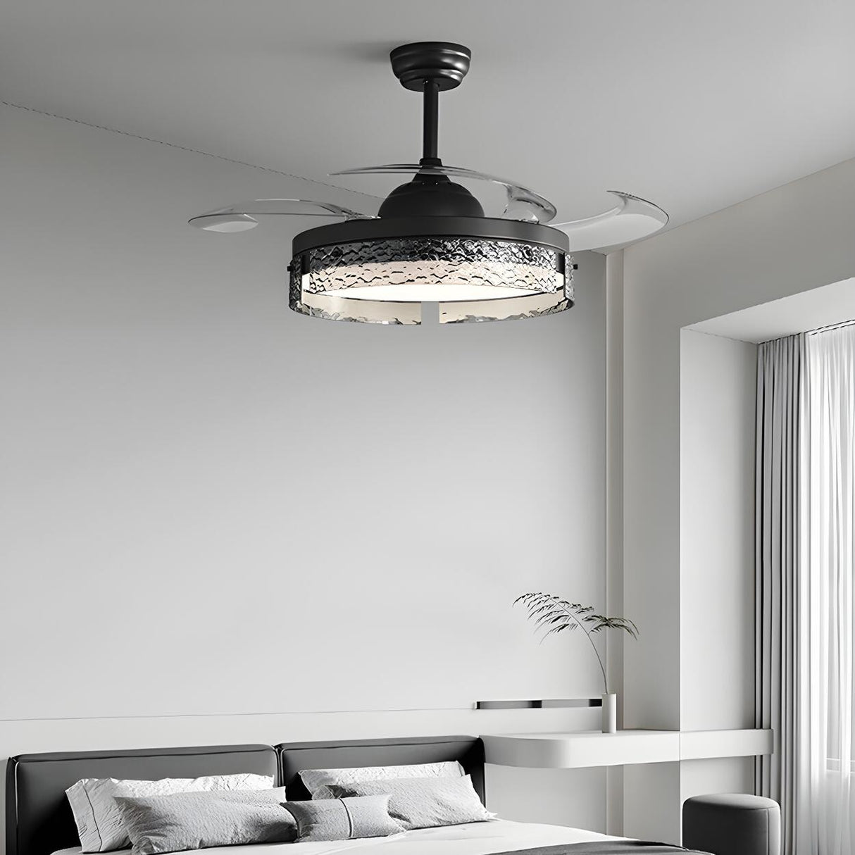 Remote Black Simple Round Ceiling Fan with LED Light Image - 3