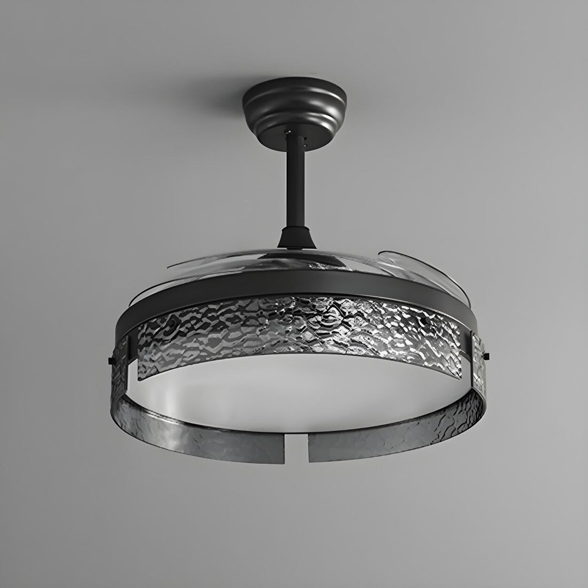 Remote Black Simple Round Ceiling Fan with LED Light Image - 7