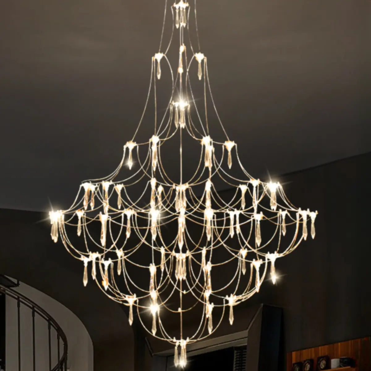 Remote Control Crystal Empire LED Foyer Chandelier Image - 3