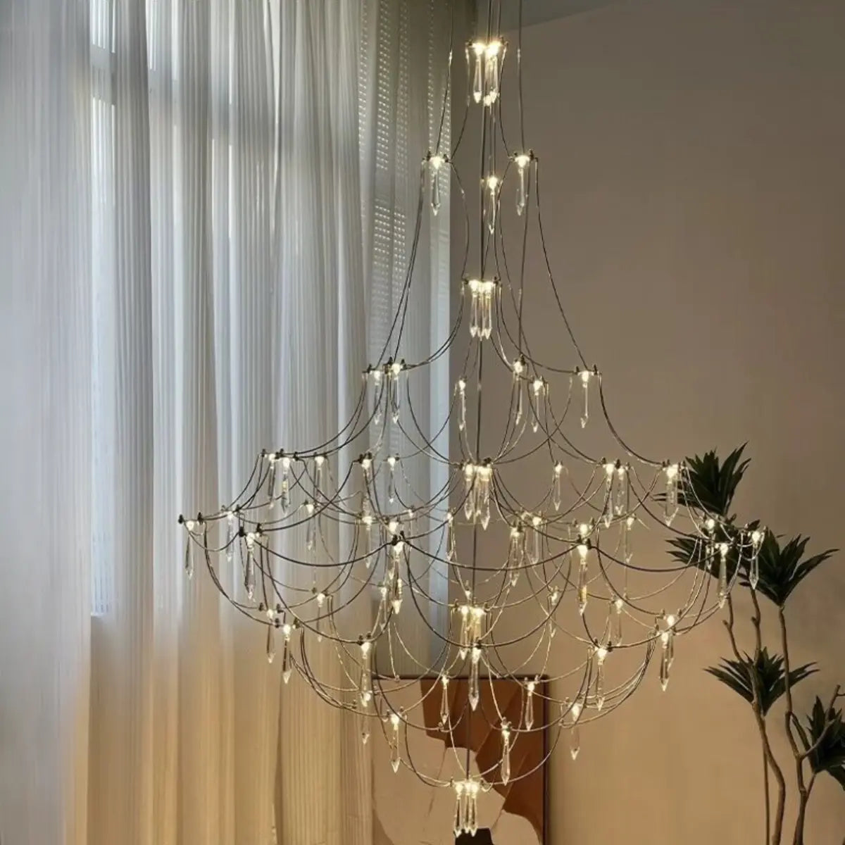 Remote Control Crystal Empire LED Foyer Chandelier Image - 4